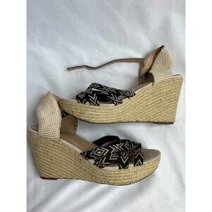 Lucky Brand Womens Espadrille Wedges Sandals Size 8 Black Strappy Cute
